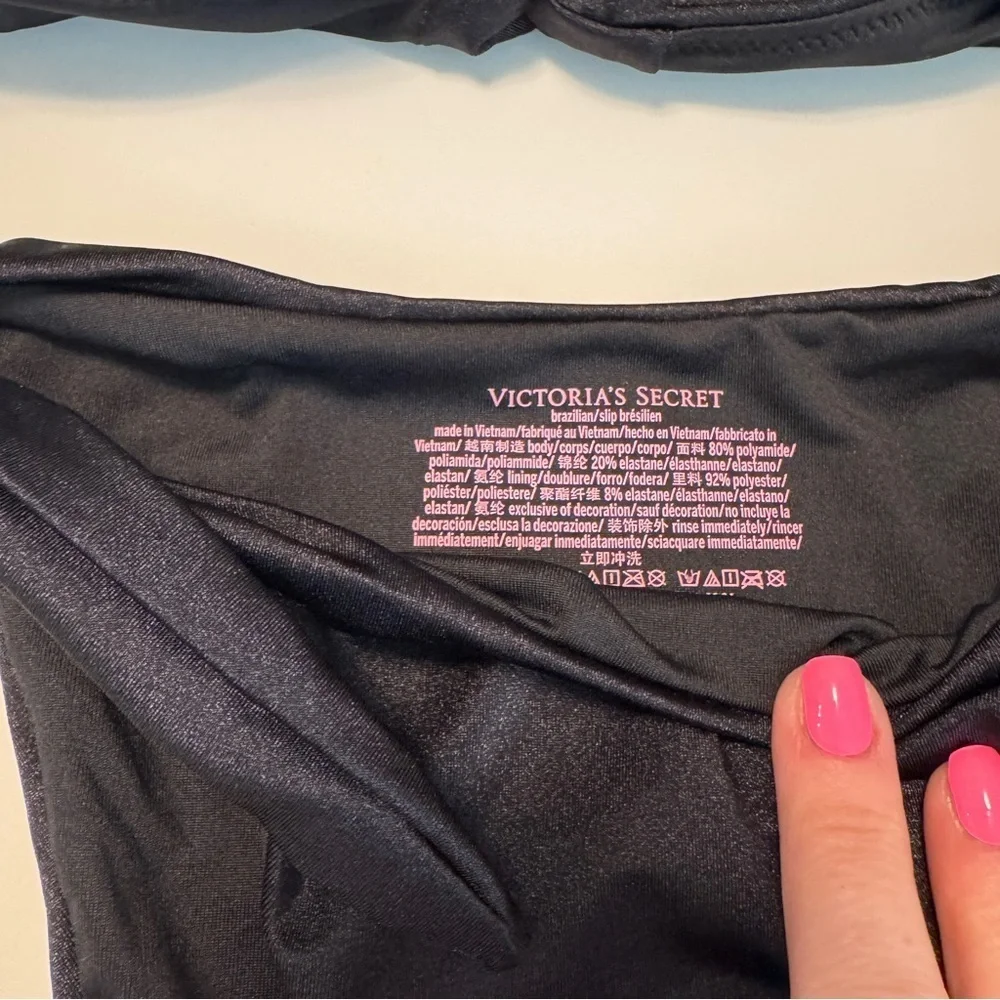 Victoria’s Secret Black Tie Bikini Set NWT Size 34B Small Swim
